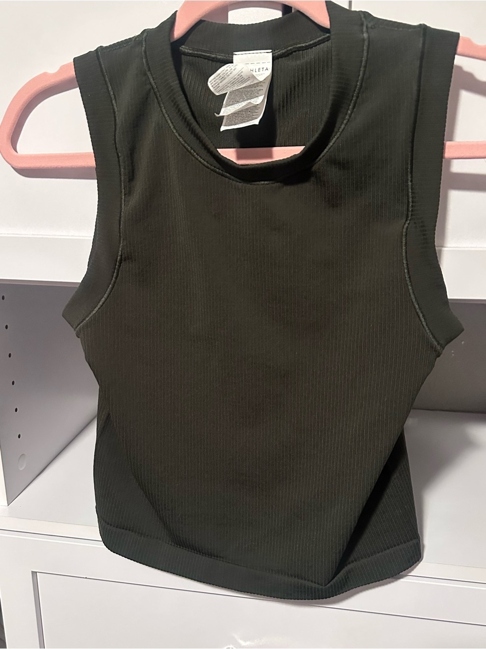 Athleta Dark Olive Green Ribbed Tank Top Medium Sleeveless Fitted Activewear
